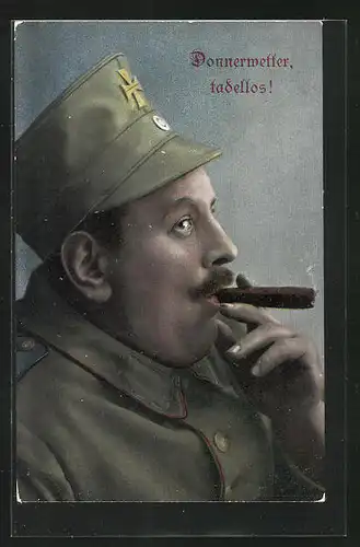 AK Landsturm-Soldat raucht eine Zigarre