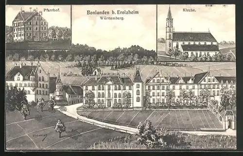 AK Bonlanden bei Erolzheim, Pfarrhof, Kirche, Blick in den Ort