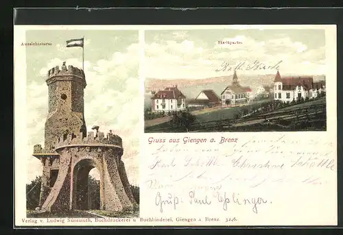 AK Giengen a. Brenz, Aussichtsturm, Teilansicht des Ortes