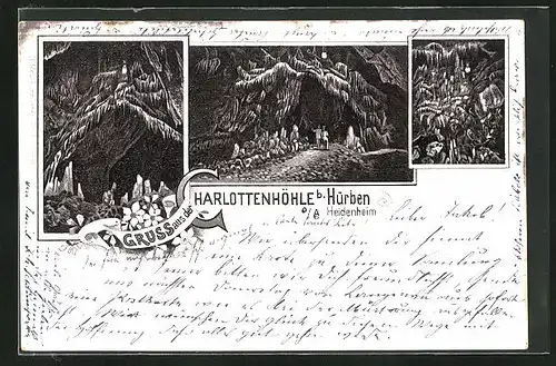 Lithographie Hürben, Blick in die Charlottenhöhle, Tropfsteinhöhle