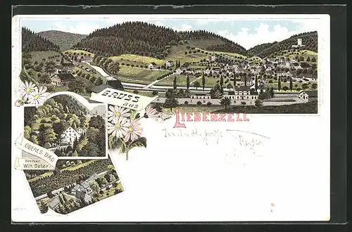 Lithographie Liebenzell, Oberes Bad, Fernansicht