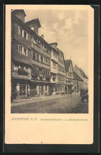 AK Ochsenfurt A. M., Ladengeschäfte & Fachwerkhäuser in der Würzburgerstrasse