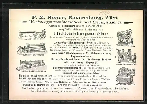 AK Ravensburg, Fabrikanlagen F.X. Honer Grosswerkzeugmaschinenbau und Eisengiesserei, Blechbearbeitungsmaschinen