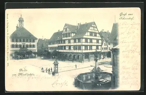 AK Schorndorf, Partie am Marktplatz, Apotheke, Wettersäule