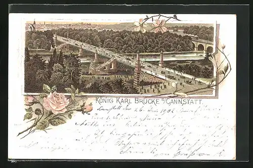 Lithographie Cannstatt, König Karl Brücke