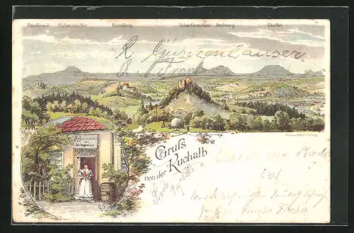 Lithographie Donzdorf, Gasthaus Kuchalb, Panorama mit Ramsberg