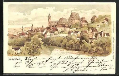 Lithographie Schw. Hall, Ortsansicht