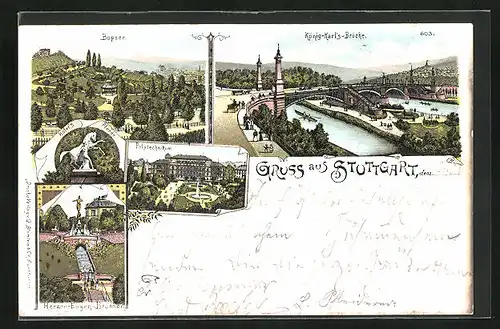 Lithographie Stuttgart, Bopser, Hofer`s Pferde, Polytechnikum
