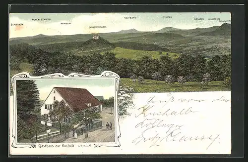 AK Donzdorf, Gasthaus zur Kuchalb, Panorama mit Stuifen, Rechberg und Ramsberg