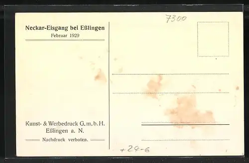 AK Esslingen, Neckar Eisgang 1929