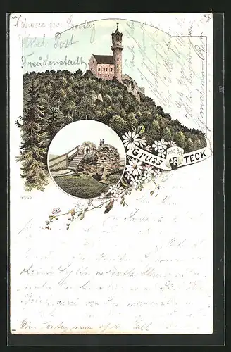 Lithographie Owen, Blick auf die Burg Teck