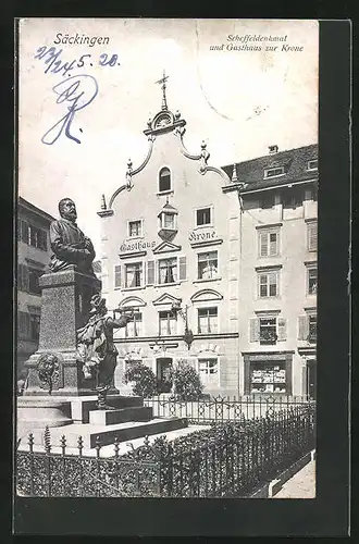 AK Säckingen, Schefflerdenkmal und Gasthaus zur Krone