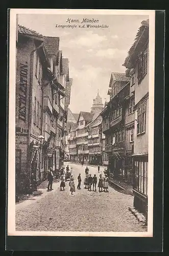 AK Hann. Münden, Blick in die Langestrasse von der Werrabrücke aus