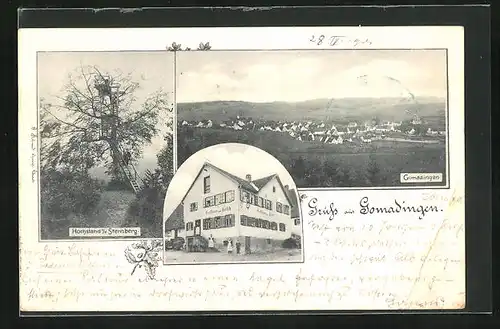 AK Gomadingen, Hochstand auf dem Sternberg, Gasthaus zurm Hirsch