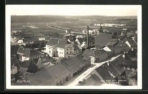 AK Sobeslav, Teilansicht aus der Vogelschau, Strassenpartie