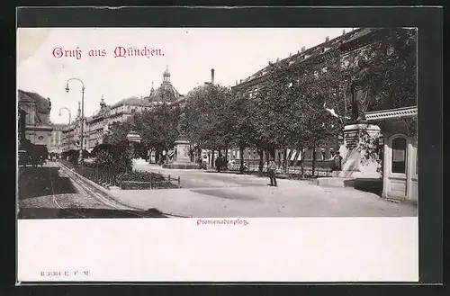AK München, Promenadenplatz mit Denkmälern