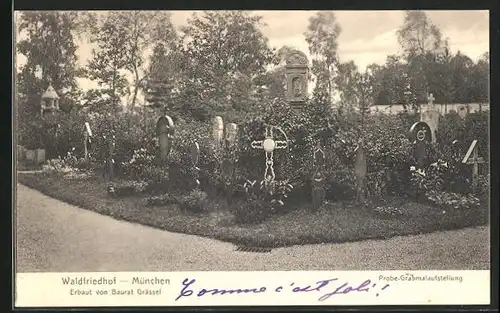 AK München-Hadern, Waldfriedhof, Probe-Grabmalausstellung
