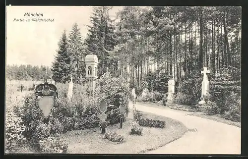 AK München-Hadern, Partie im Waldfriedhof