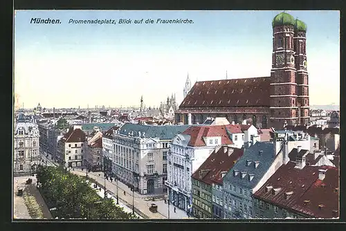 AK München, Promenadeplatz, Blick auf Frauenkirche