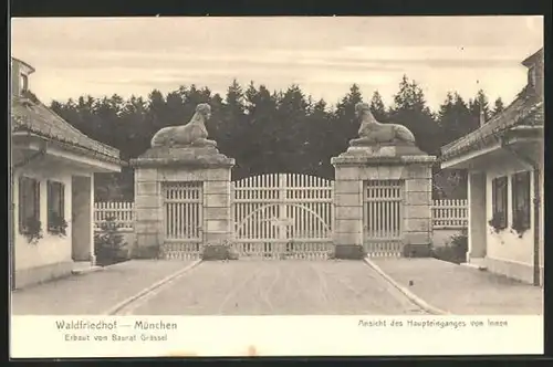 AK München-Hadern, Waldfriedhof, Ansicht des Haupteinganges von Innen