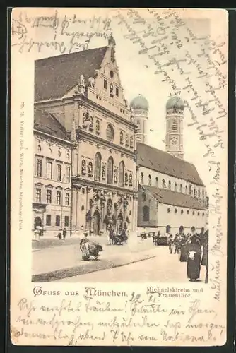 AK München, Michaelskirche und Frauenthor