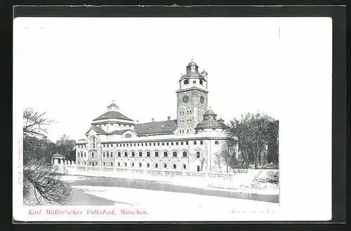AK München, Karl Müller'sches Volksbad von der Isar gesehen