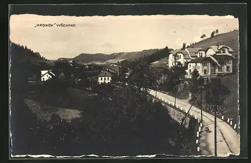 AK Hronov, Vysehrad, Strassenpartie mit Villen