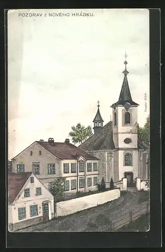 AK Nový Hrádek, Teilansicht mit Kirche