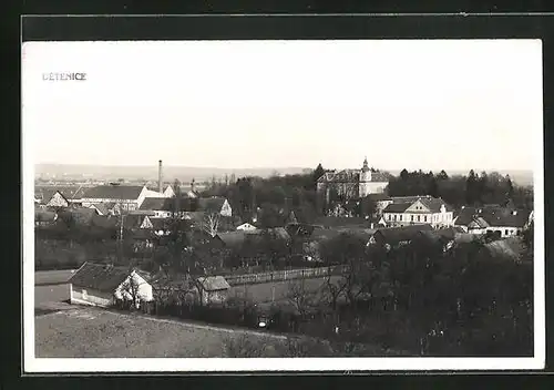 AK Detenice, Ortsansicht mit Schloss und Fabrik