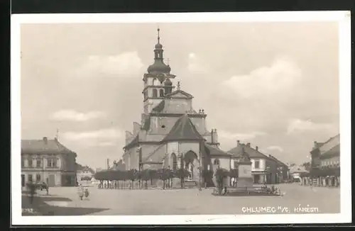 AK Chlumec, Namesti, Kirche & Denkmal