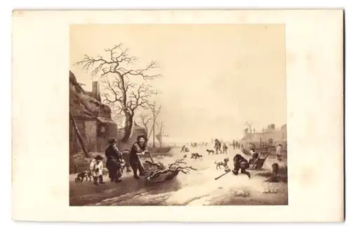 Fotografie unbekannter Fotograf und Ort, Gemälde: Holländische Winterlandschaft nach Isaac v. Ostade