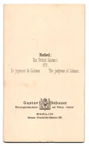 Fotografie Gustav Schauer, Berlin, Grosse Friedrichstr. 188, Das Urteil Salomo`s nach Rafael