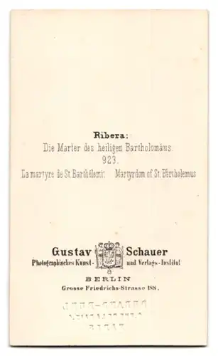 Fotografie Gustav Schauer, Berlin, Grosse Friedrichstr. 188, Die Marter des heiligen Bartholomäus nach Ribera