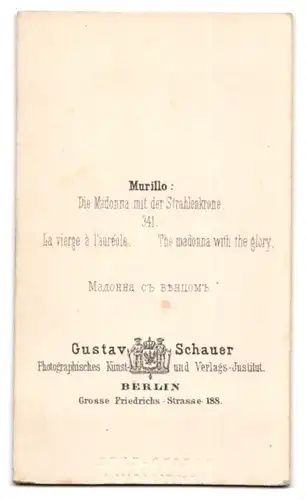 Fotografie Gustav Schauer, Berlin, Grosse Friedrichstr. 188, Die Madonna mit der Strahlenkrone nach Murillo