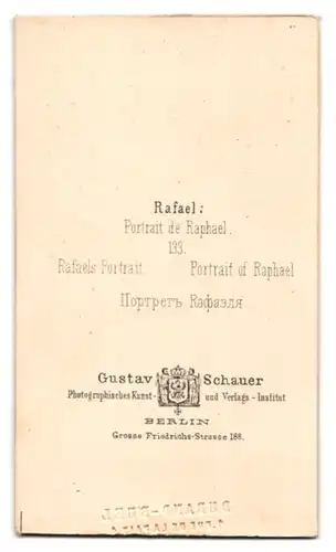 Fotografie Gustav Schauer, Berlin, Grosse Friedrichstr. 188, Portrait Künstler Raphael, Maler