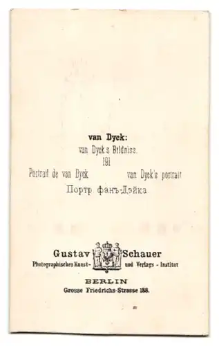 Fotografie Gustav Schauer, Berlin, Grosse Friedrichstr. 188, Portrait van Dyck im Seitenprofil, Maler