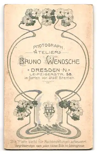 Fotografie Bruno Wendsche, Dresden-N., Leipzigerstrasse 58, Portrait bürgerliche Dame mit Hochsteckfrisur