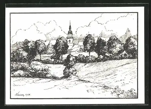 Künstler-AK Frankenberg /Sa., Blick von Süden auf die Stadt