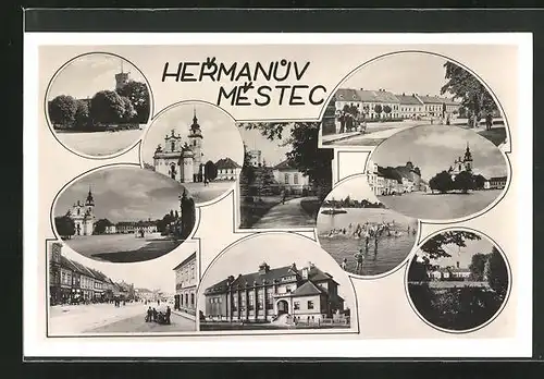 AK Hermanuv Mestec /Hermannstädtel, Strassenpartie, Namesti, Schloss, Zamek