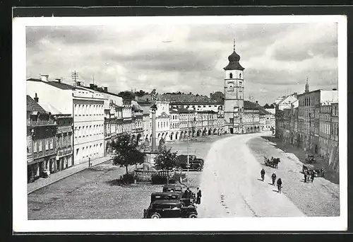 AK Leitomischl / Litomysl, Strassenpartie am Markt, Horni namesti, Kirche