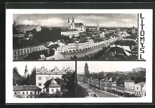 AK Leitomischl / Litomysl, Strassenpartie mit Kirche, Totalansicht