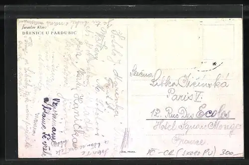 AK Drenice u Pardubic, Gänse auf der Dorfstrasse