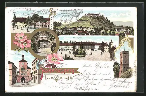 Lithographie Hohenasperg, Burghof, Aussichts-Turm, Schubart-Gefängnis