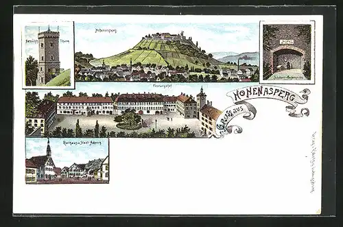 Künstler-AK Hohenasperg, Aussichts-Turm, Festungshof, Schubart-Gefängnis