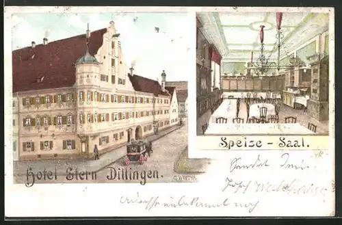 Lithographie Dillingen, Hotel Stern, Speise-Saal