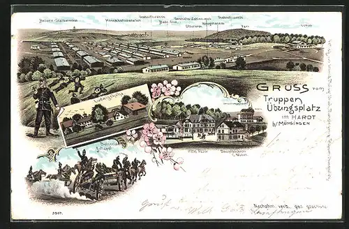 Lithographie Hardt bei Münsingen, Truppenübungsplatz, Hotel Fezer