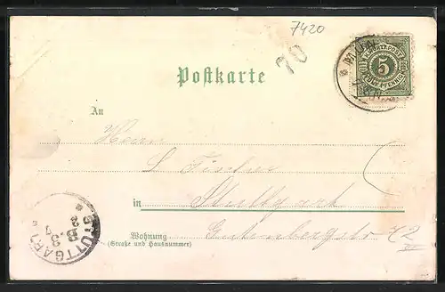 Lithographie Hardt bei Münsingen, Truppenübungsplatz, Hotel Fezer