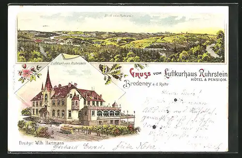 Lithographie Bredeney /Ruhr, Hotel Ruhrstein