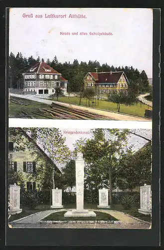 AK Althütte, Schulgebäude, Kriegerdenkmal