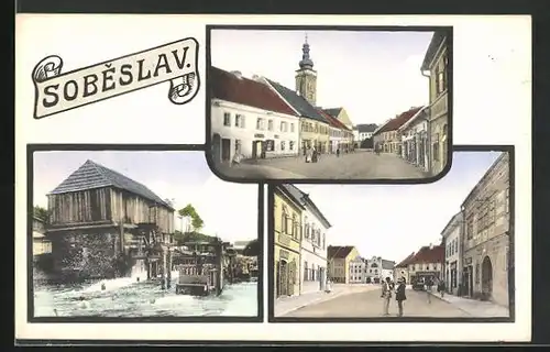 AK Sobeslav, Wassermühle, Strassenpartie mit Gebäudeansicht, Ortspartie